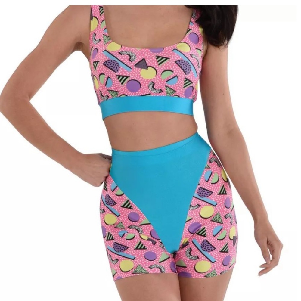80's Workout costume Kit with Pink and Blue Design S/M